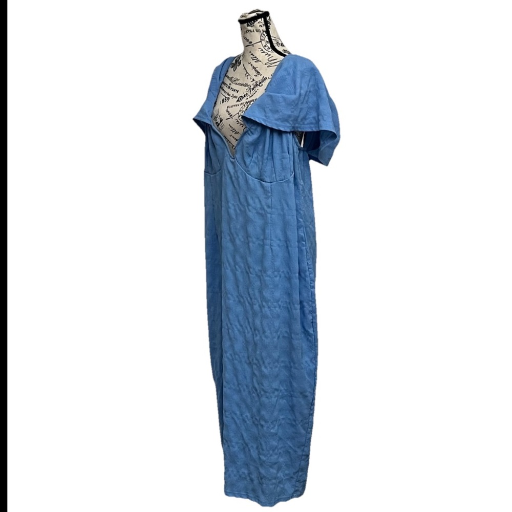 Pretty Little Thing PLUS BLUE TEXTURED BARDOT MIDI DRESS 16 Preppy Coastal Beach - Picture 4 of 11